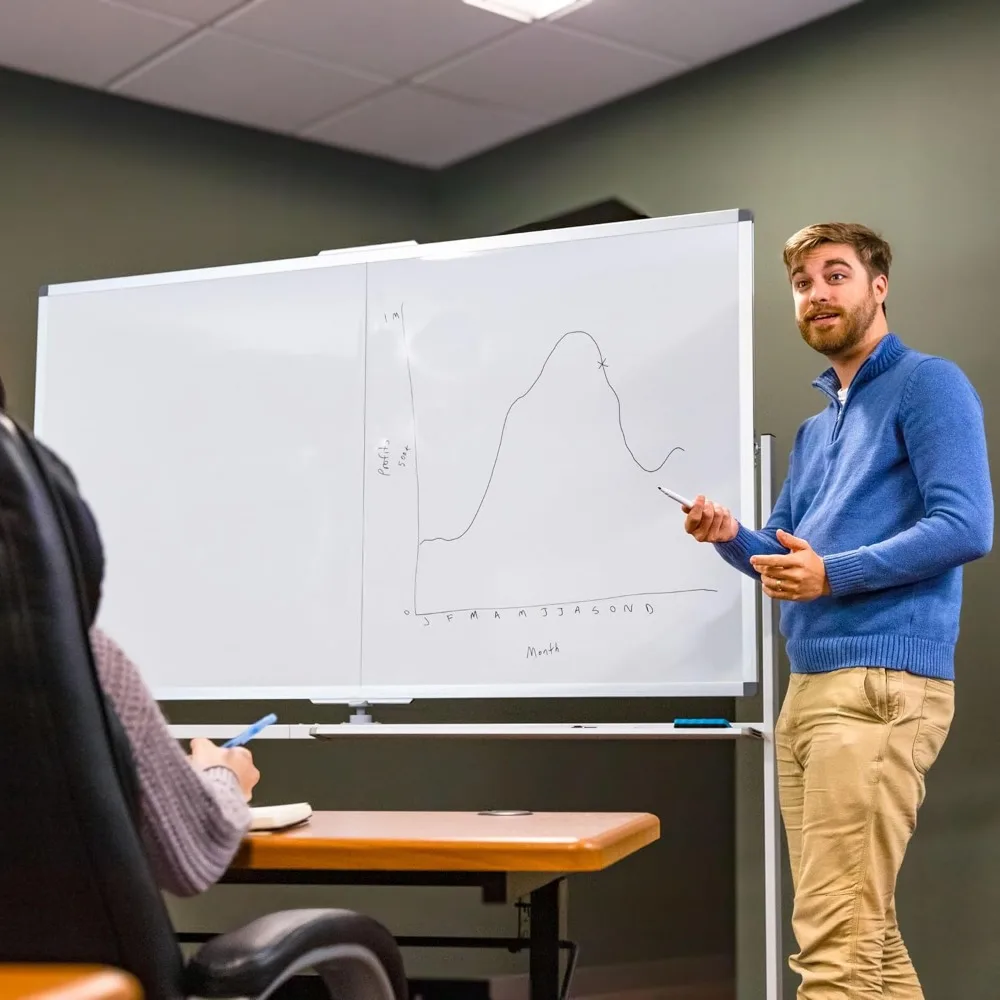 سبورة بيضاء مغناطيسية دوارة - لوحة مسح جافة مزدوجة الجوانب مقاس 68 × 37 مع عجلات للمكتب أو المدرسة أو المنزل #4