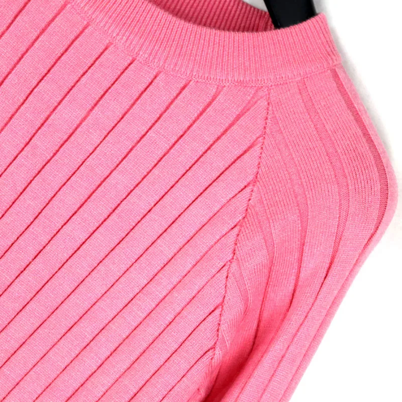 المرأة الخريف الشتاء فضفاضة محبوك طويلة Sve جولة Ne مخطط قاعدة طبقة سترة عارضة مريحة تنفس أعلى #2