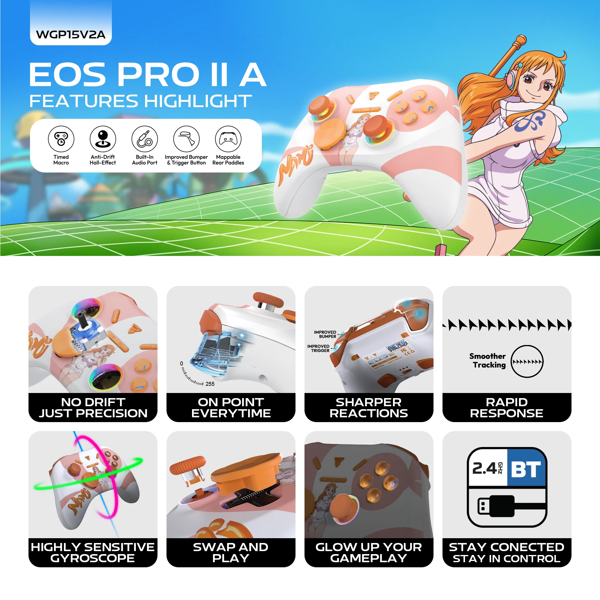 FANTECH EOS PRO II WGP15A Officially Licensed One Piece Gaming Controller 1000Hz Hall Effect Triggers and Joystick Gamepad
