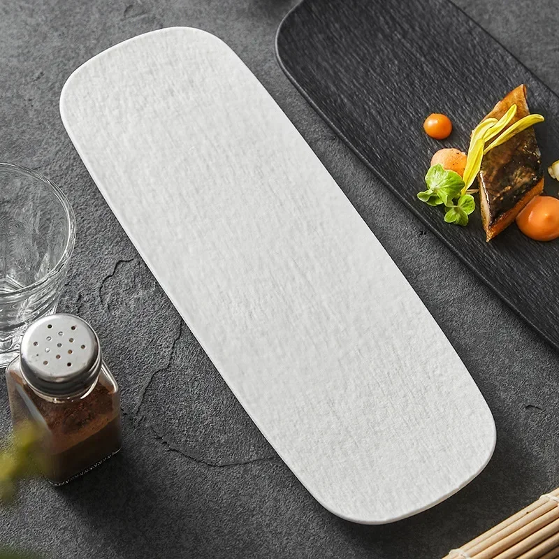 2025frosted-rectangular-plate-ceramic-strip-plate-premium-dim-sum-plate-western-japanese-creative-sushi