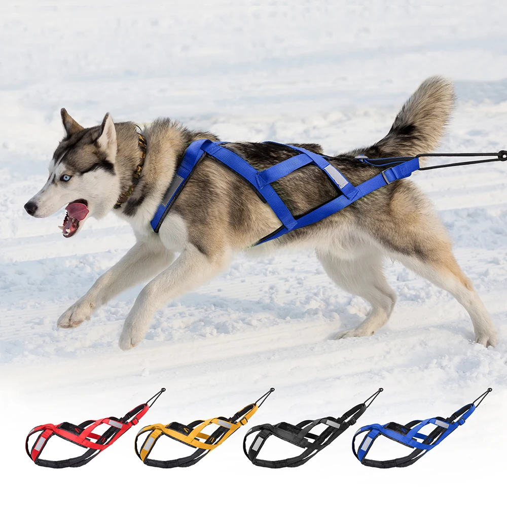 Dog Sledding Harness Refletive Pet Weight Pulling Sled Harness Vest For Medium Large Dogs Husky Canicross Skijoring Scootering