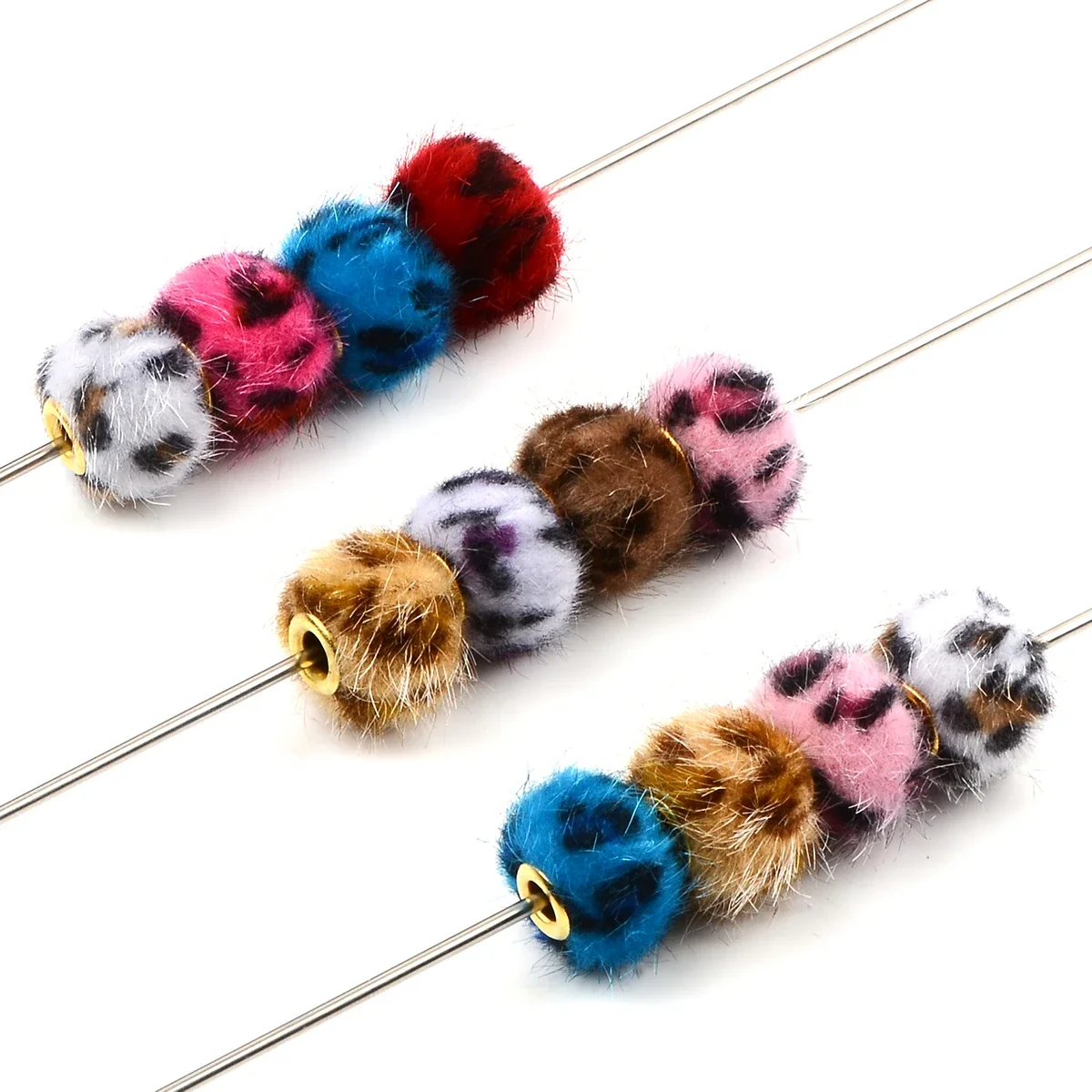 20pcs Striped plush hand-made polyester round bead Creative Acrylic beads for jewelry making DIY charms pandora large holes Bead image 4