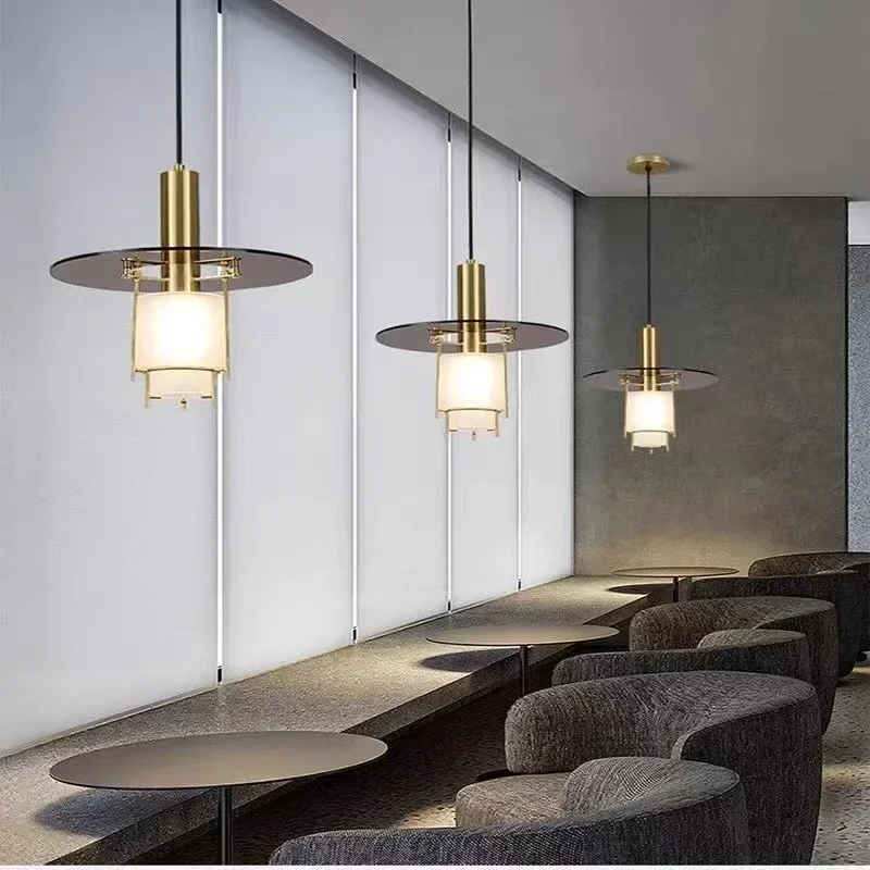 

Modern Golden Restaurant Chandelier with Creative Flying Saucer Shaped Frosted Glass Lamp Bedroom Bedside Pendant Lights