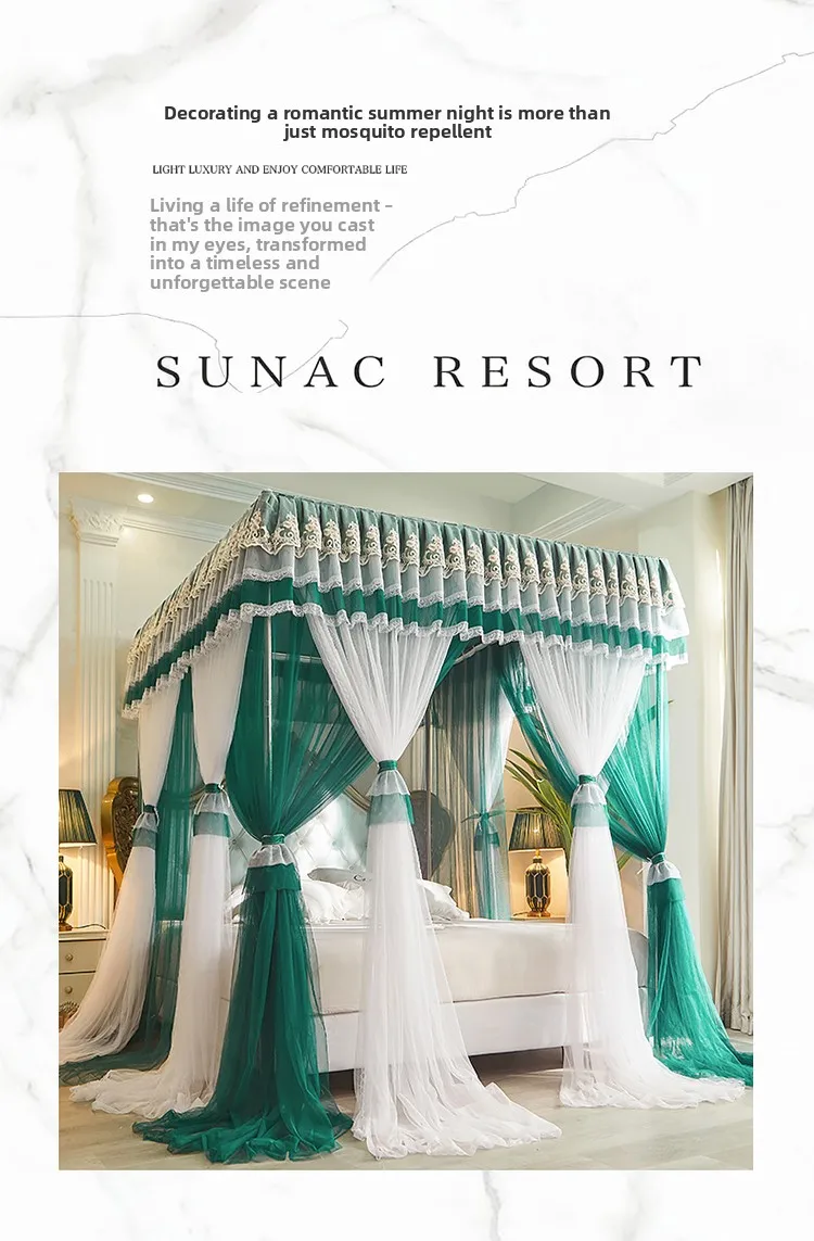 High-end European floor-to-ceiling court mosquito net three-door double-layer encryption thickened dust-proof top princess style