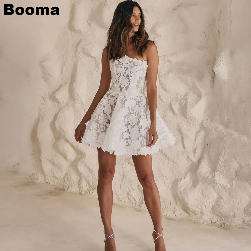 

Booma A-Line Short Wedding Party Dresses Strapless Flowers Lace Brides Party Gowns for Women Elegant Bridals Dress Customized