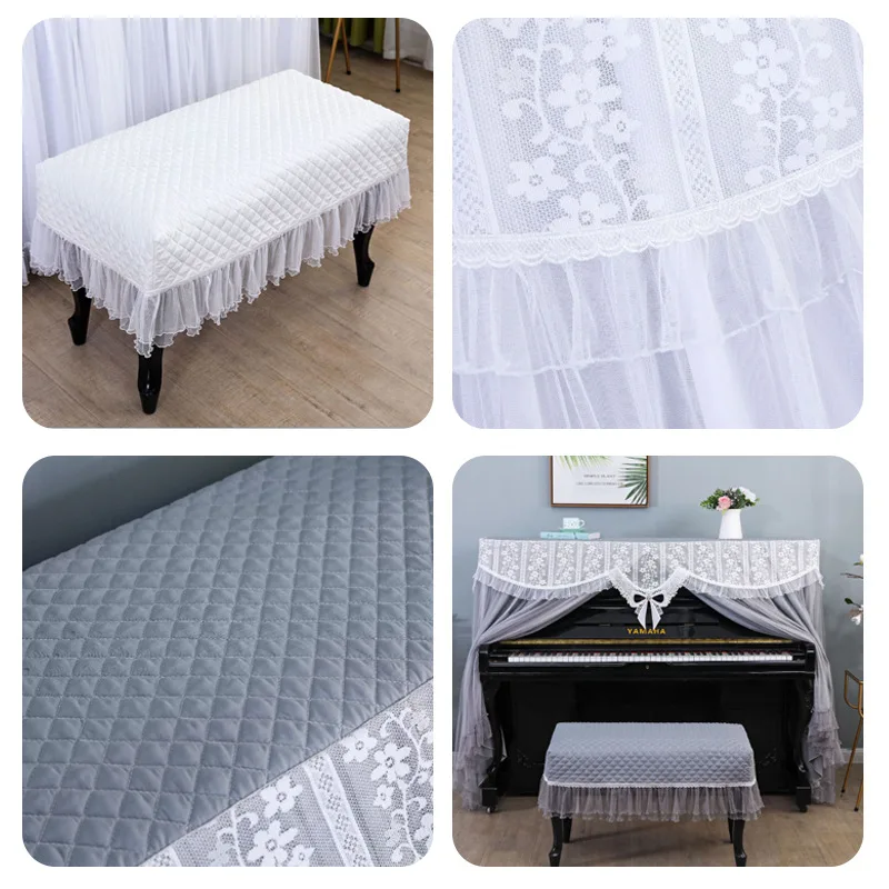 Korean Dustproof Piano Cover Single Bench Lace Dust Cover Set Lace Embroidered Gauze Piano Dust Cover with Ruffle Edge