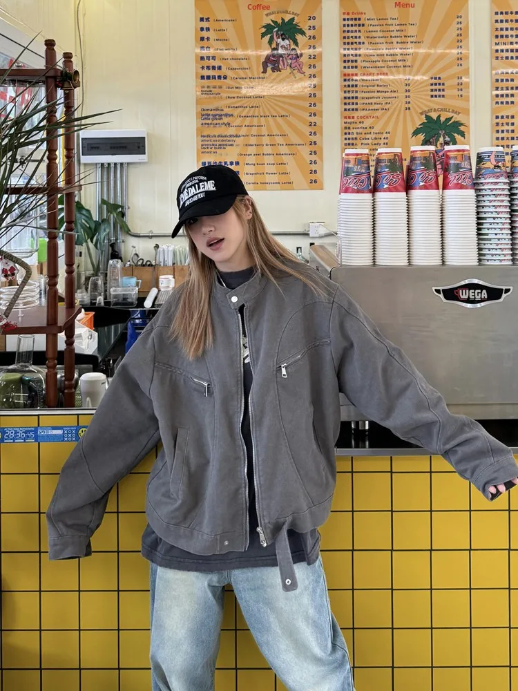 

CCYE American Retro Waed Harington Canvas Jaet Loose Fit Zipper Top for Men And Women Street Sle Spring Outerwear