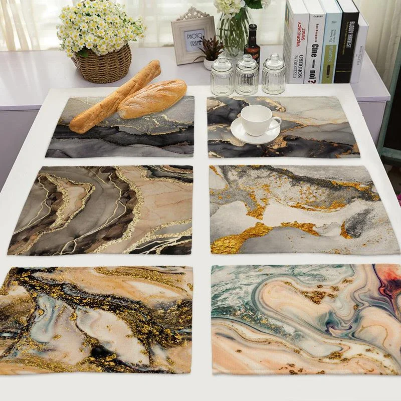 Print Marble Quicksand Pattern Kitchen Placemat Dining Table Mat Heat Insulation Placemats Bowl Coaster Linen Cup Mat