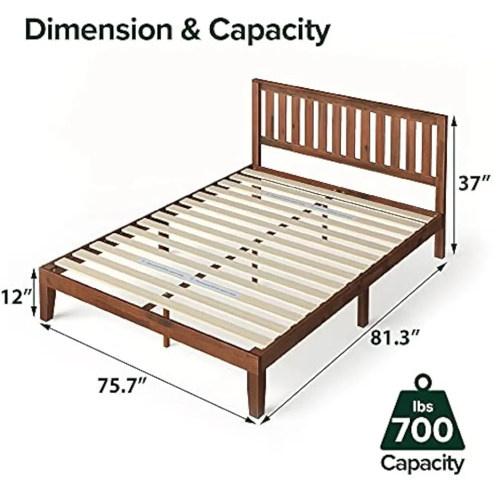 Wood Platform Bed Frame with Headboard / Wood Slat Support / No Box Spring Needed / Easy Assembly,Beds