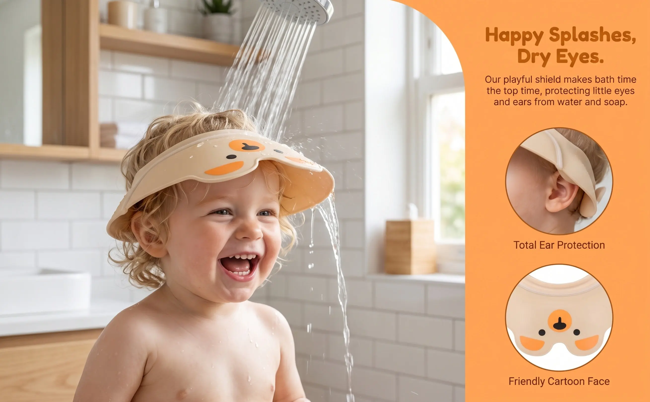 Kids Hair Washing Cap Waterproof Adjustable Elastic Fit Cartoon Pattern Baby Bath Visor for Safe Stressfree Shampooing