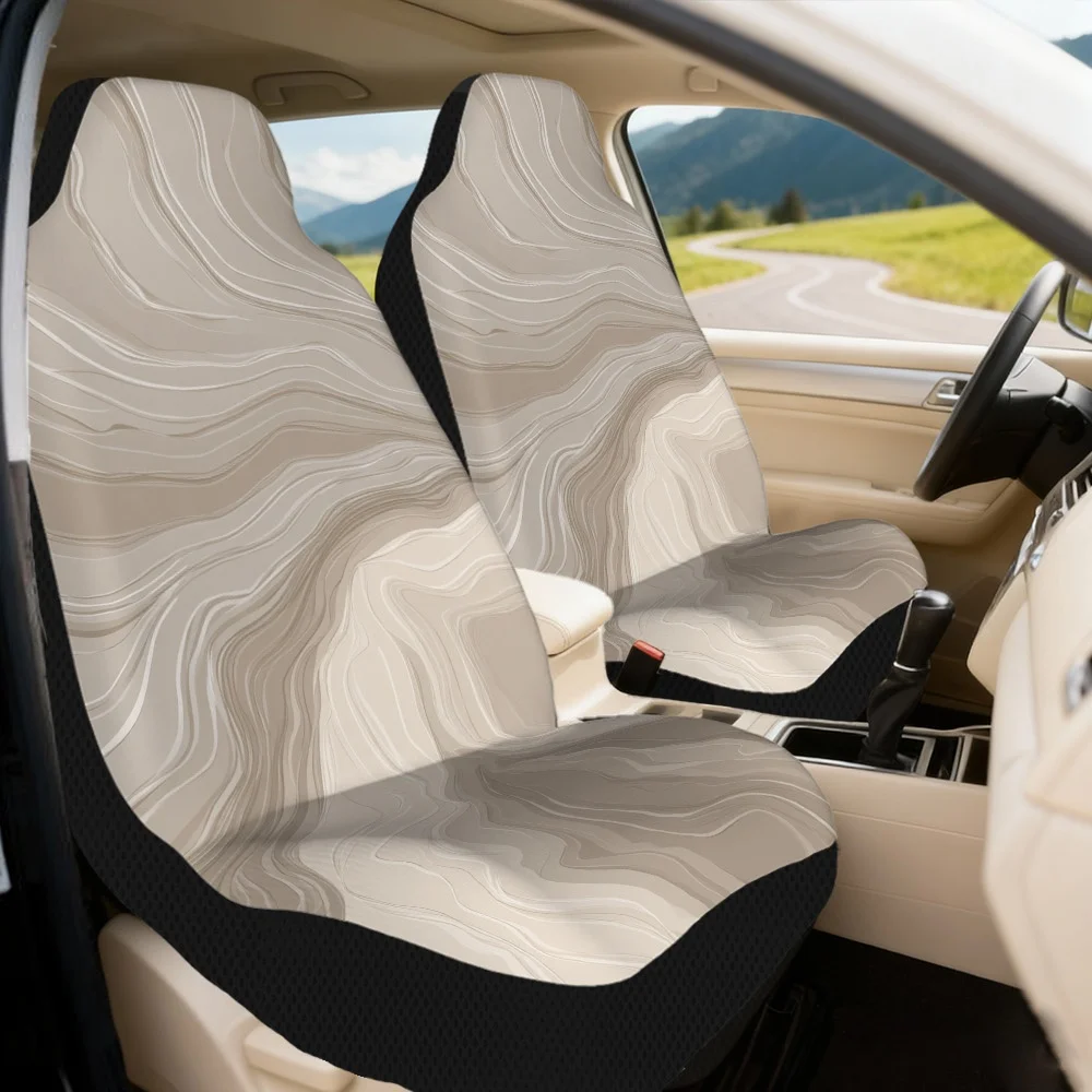 2pcs Cool Neutral Abstract Wavy Lines Pattern Car Seat Covers Set, Trendy Auto Interior Protection For Suvs Trucks Sedans, Easy