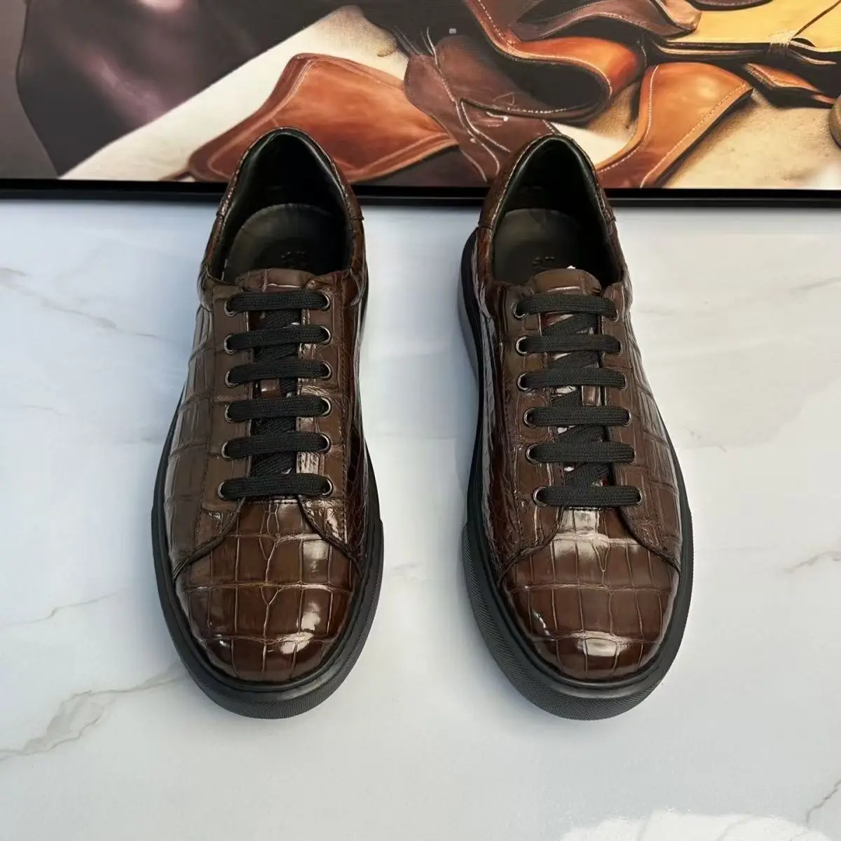 2025 new arrival Fashion Crocodile Skin causal shoes men,male Genuine sneakers PDD658
