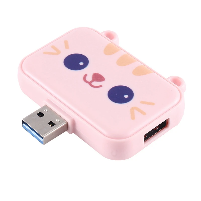 Cute USB Hub Type C To -Compatible USB3.0 PD 60W Charger Multi Splitter Adapter Dock For Smartphones (Pink 3A)