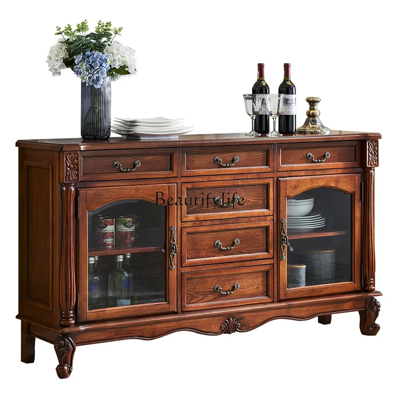 

American-style Solid Wood Sideboard Wall-mounted Home Storage European-style Vintage Dish Cabinet