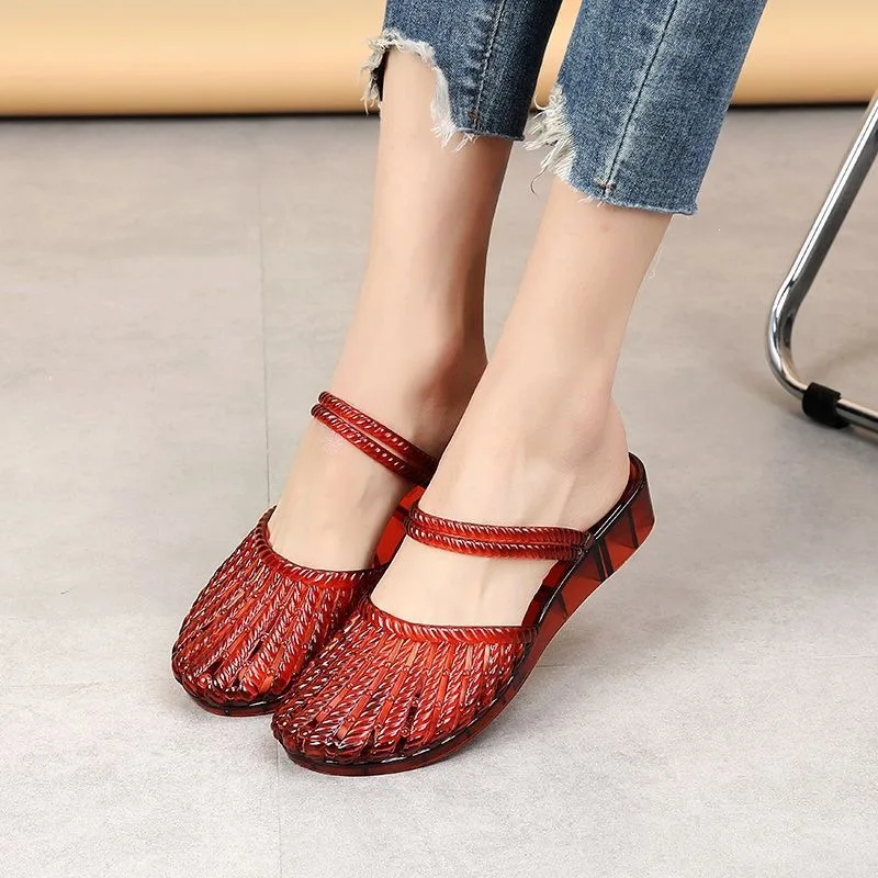 New Crystal Women Summer Sandals Hollow Out Versatile Casual Clear Non Slip Slippers Outdoor Commute Daily Clogs