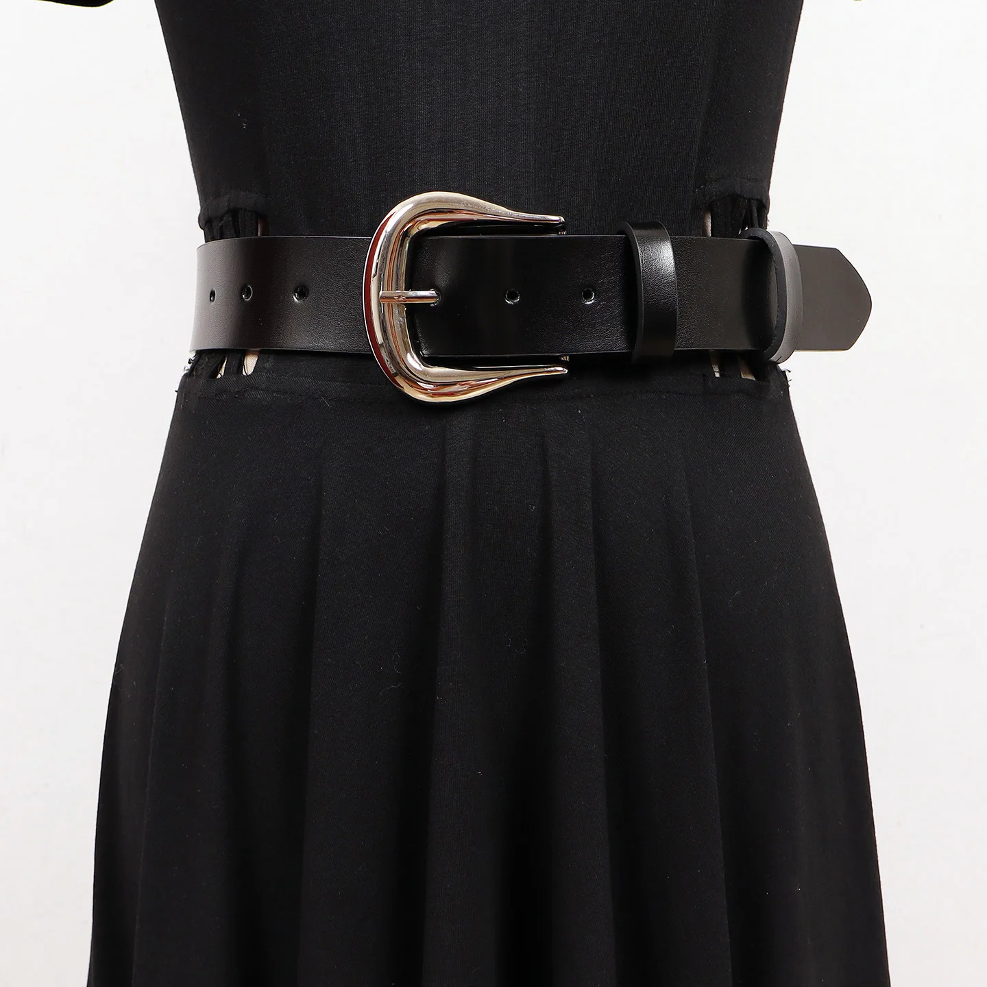 3.7cm Women's Minimalist Premium Classic Square Buckle Cowhide Neutral Wide Belts Ladies Head Layer Cowhide Silver Buckle Belt