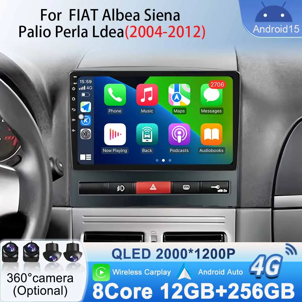 

Wireless Carplay Car Radio Stereo Android Auto for FIAT Albea Siena Palio Perla Ldea 2004-2012 Multimedia Video Player 2DIN WiFi