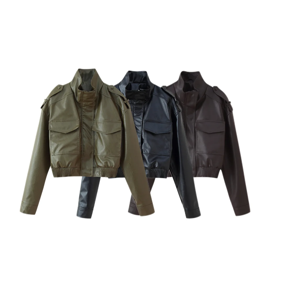 

KIDCRKJ женское весеннее модное пальто с круглым вырезом и карманами, украшенная женской курткой из искусственной кожи, верхняя одежда в уличном стиле для женщин