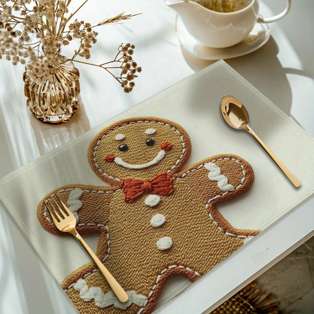 

4pcs,Christmas Gingerbread for Man Printed Placemats,Set of 4 Table Mats, Washable Placemats for Kitchen Dining Table Decoration