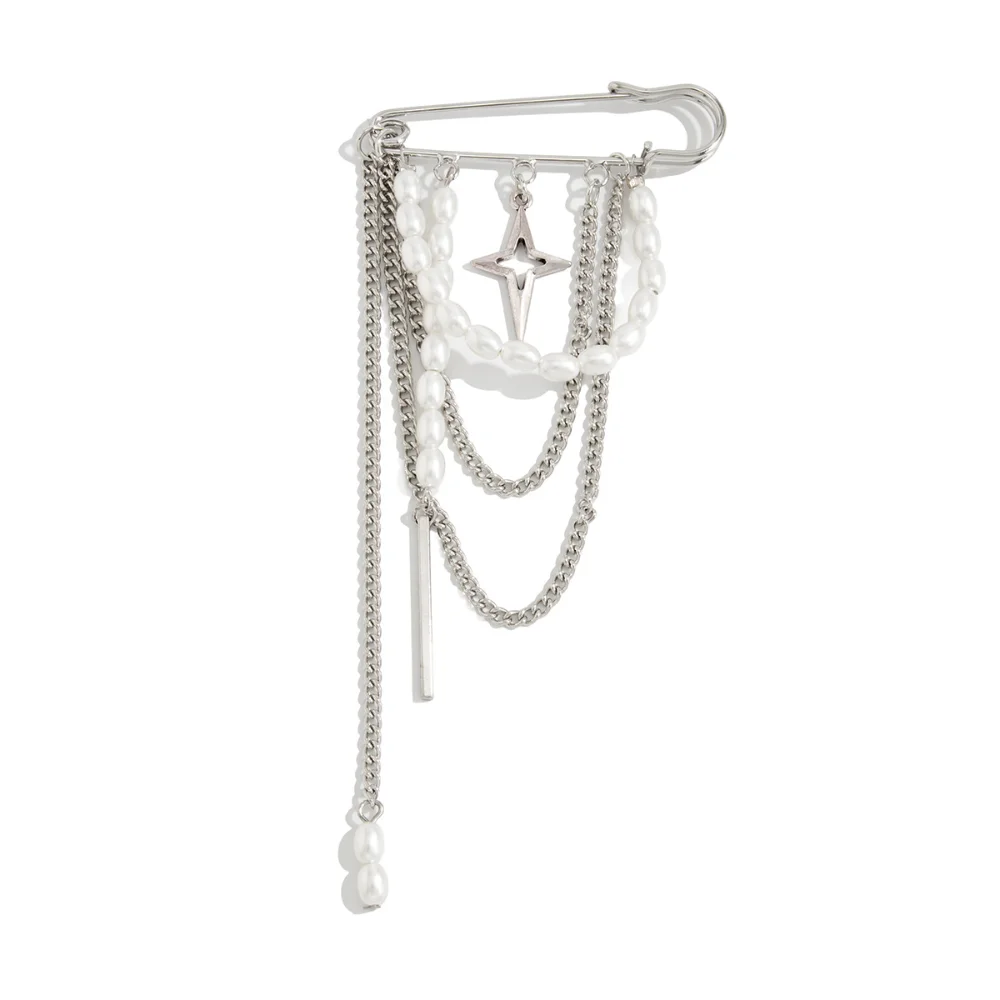 Tassel Chain Brooch Fashion Beads Pin Cloth Jewelry Brooch Korean Chain Brooch For Wedding Suit Formal Attire