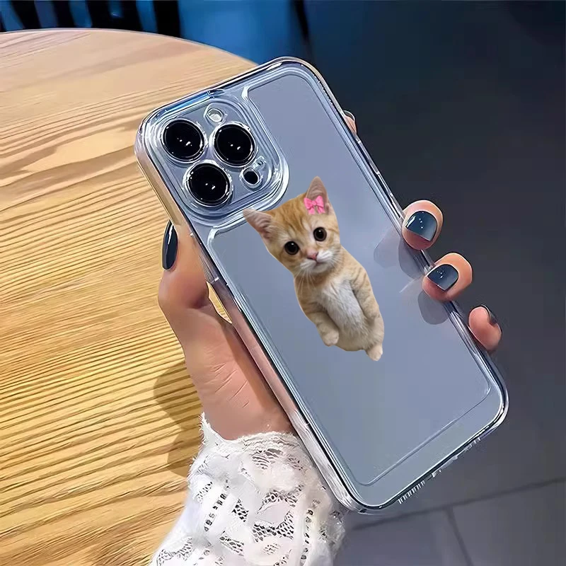 핑크 리본 작은 오렌지 고양이 투명 폰 케이스 샤오미 레드미 노트 14 13 12S 12 11 프로 플러스 4G 5G 14C 13C 소프트 클리어 커버