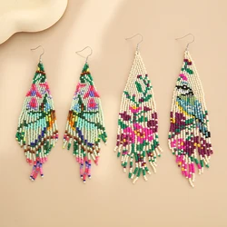 Pendientes de cuentas de arroz, diseño de flores, geometría original, tejido a mano, aleación Bohemia, pendientes de cuentas simples de moda