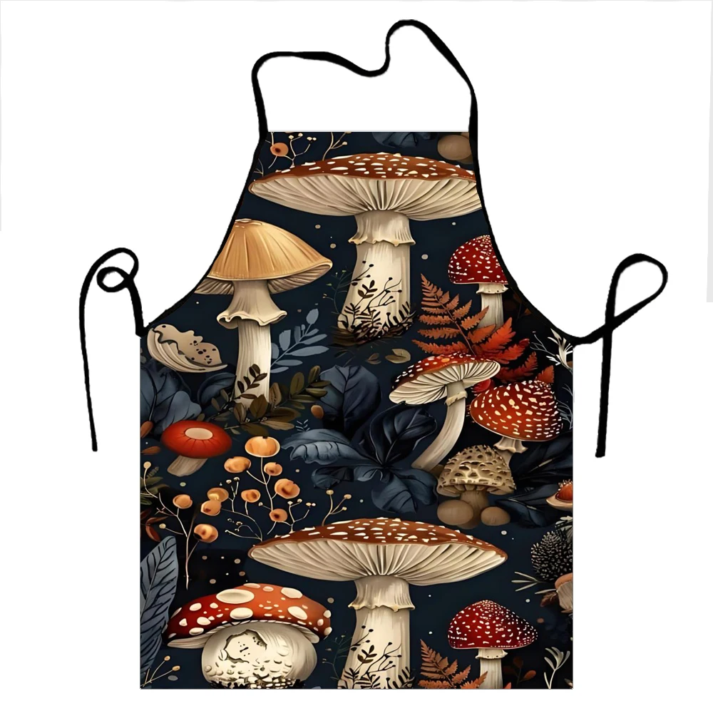 1 Stück kleine ärmellose Schürze mit Blumen-, Gras-, Pilzdruck für Zuhause, Küche, Party, Kochschürze, Backzubehör für Erwachsene