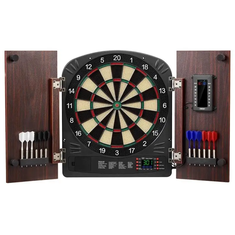 

Dartboard and cabinet set Home Dart Board Center, 34.3 cm dartboard, stowable dart cabinet with electronic scoring & easy assembly, complete with all accessories, party