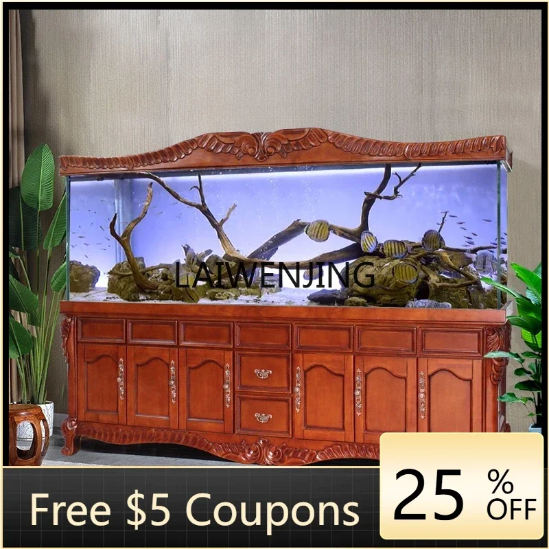 

T9-solid wood fish tank large ecological aquarium bottom filter glass engraved cabinet can be customized