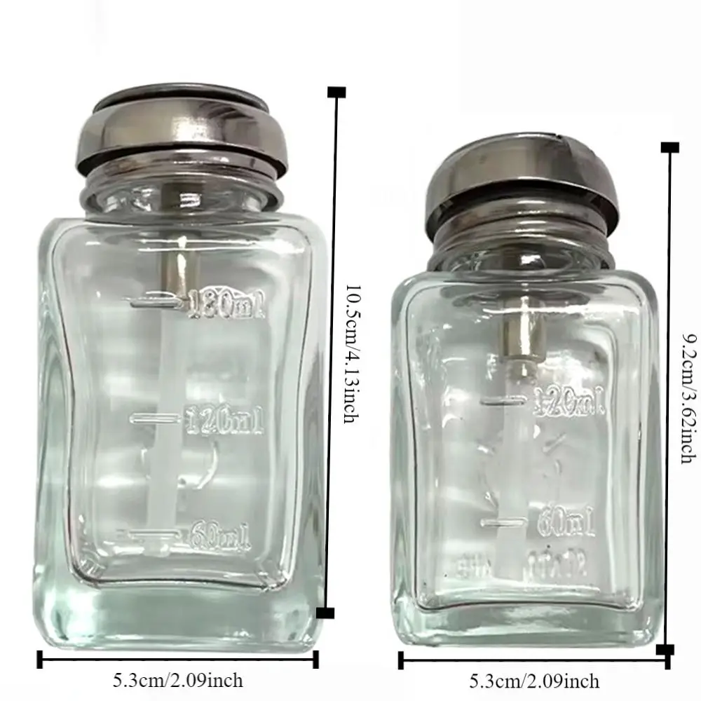 180ml/120ml Push Down Pump Dispenser Glass Square Liquid Pump Dispenser Bottle Anticorrosion Thicken Nail Polish Remover Bottle
