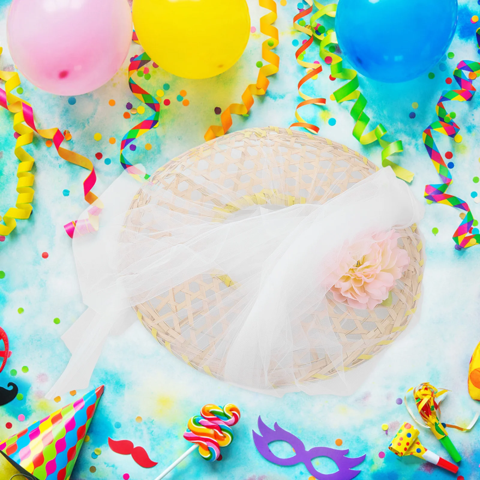 

1pcs Ancient Chinese Bamboo Cone Traditional Oriental Style Woven Wide Brim Sun For Women Japanese Rain Hat With Veil Cosplay