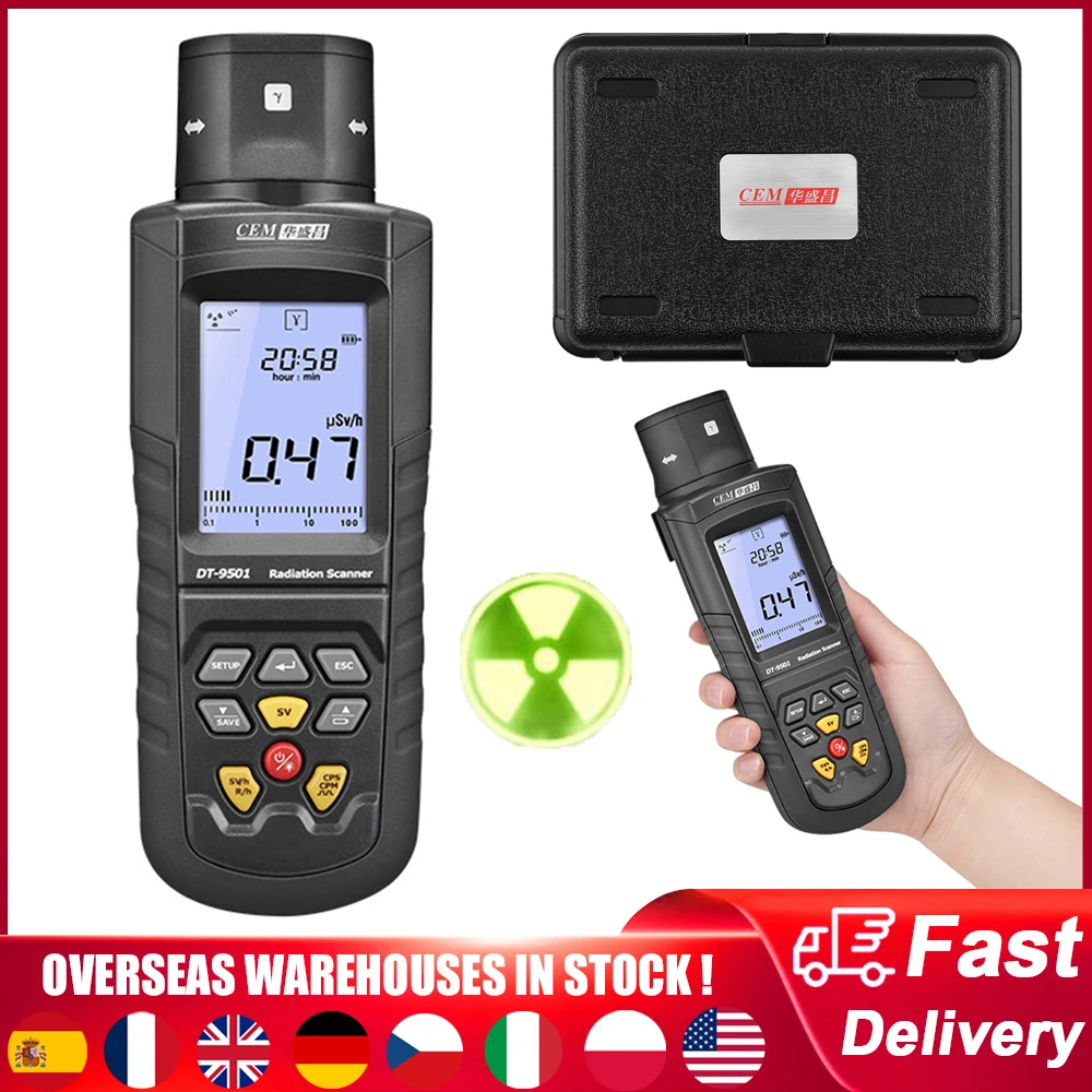 CEM DT-9501 المهنية كاشف الإشعاع النووي G.M Geiger عداد α β γ الأشعة السينية كشف جديد LCD مقياس الجرعات الإشعاعية الرقمية
