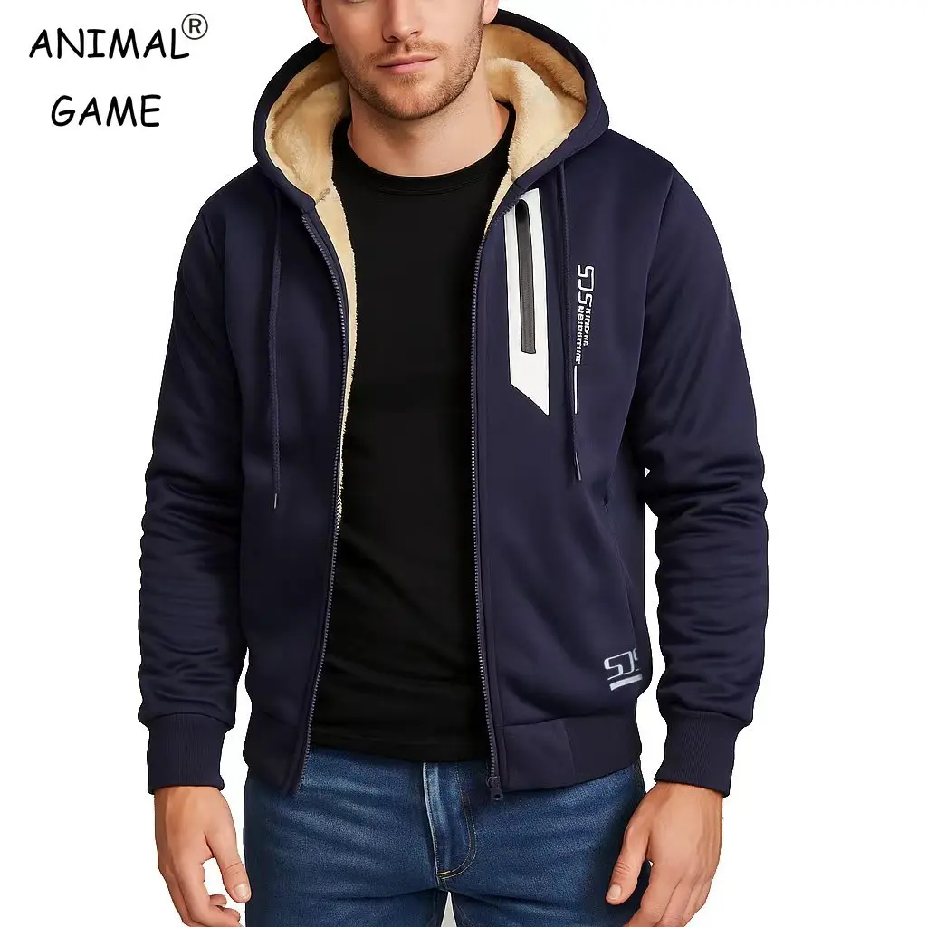 

Animal Game Fleece Hoodies for Men Full Zip Up Sweatshirt Thick Sherpa Lined Hooded Heavyweight Jacket Casual Thick Sweatshirts