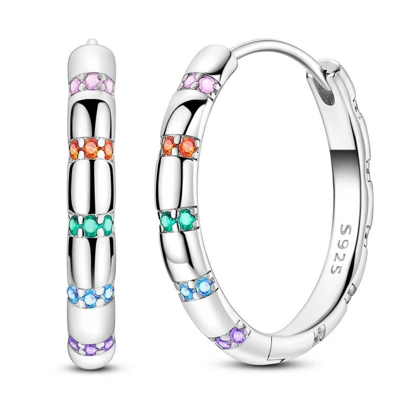 

925 Sterling Silver Earrings Women Colorful Round Hoop Earring For Anniversary Wedding Jewelry Gifts