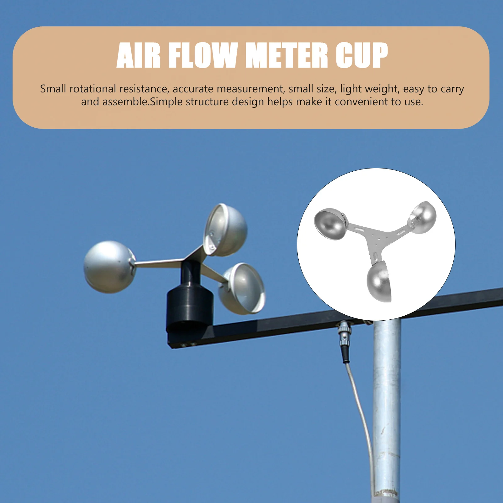 

Датчик скорости, замена чашки анемометра для измерения ветра, 3 чашки, расходомер воздуха, инструмент, датчик ветра