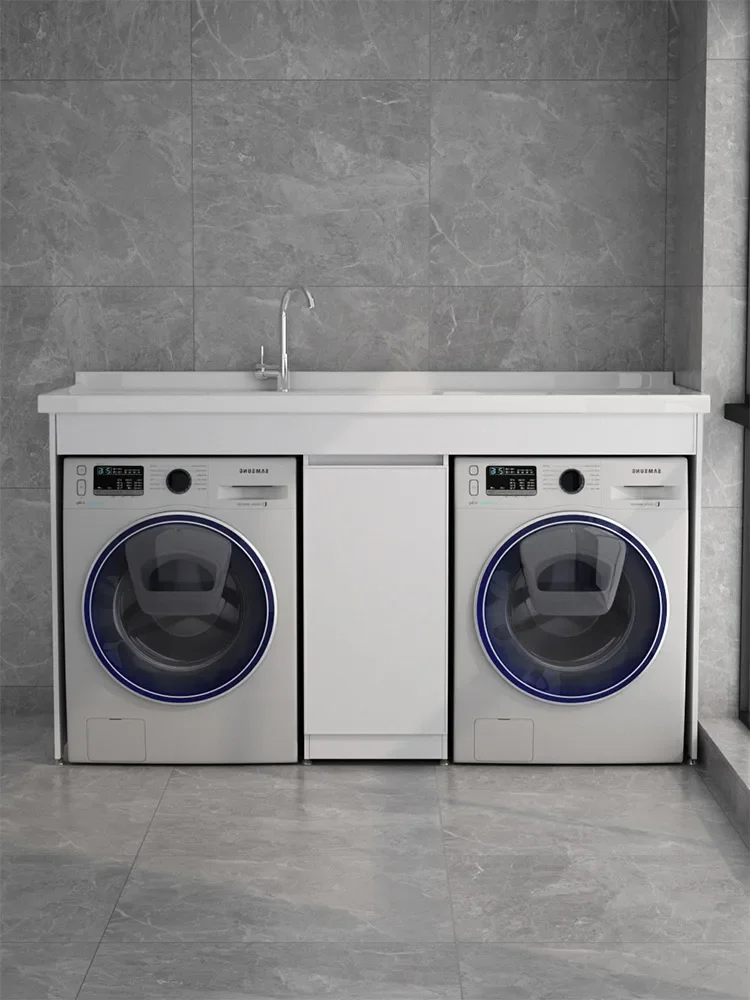 Dual position laundry cabinet dryer combination with rubbing board laundry pool drum integrated cabinet balcony