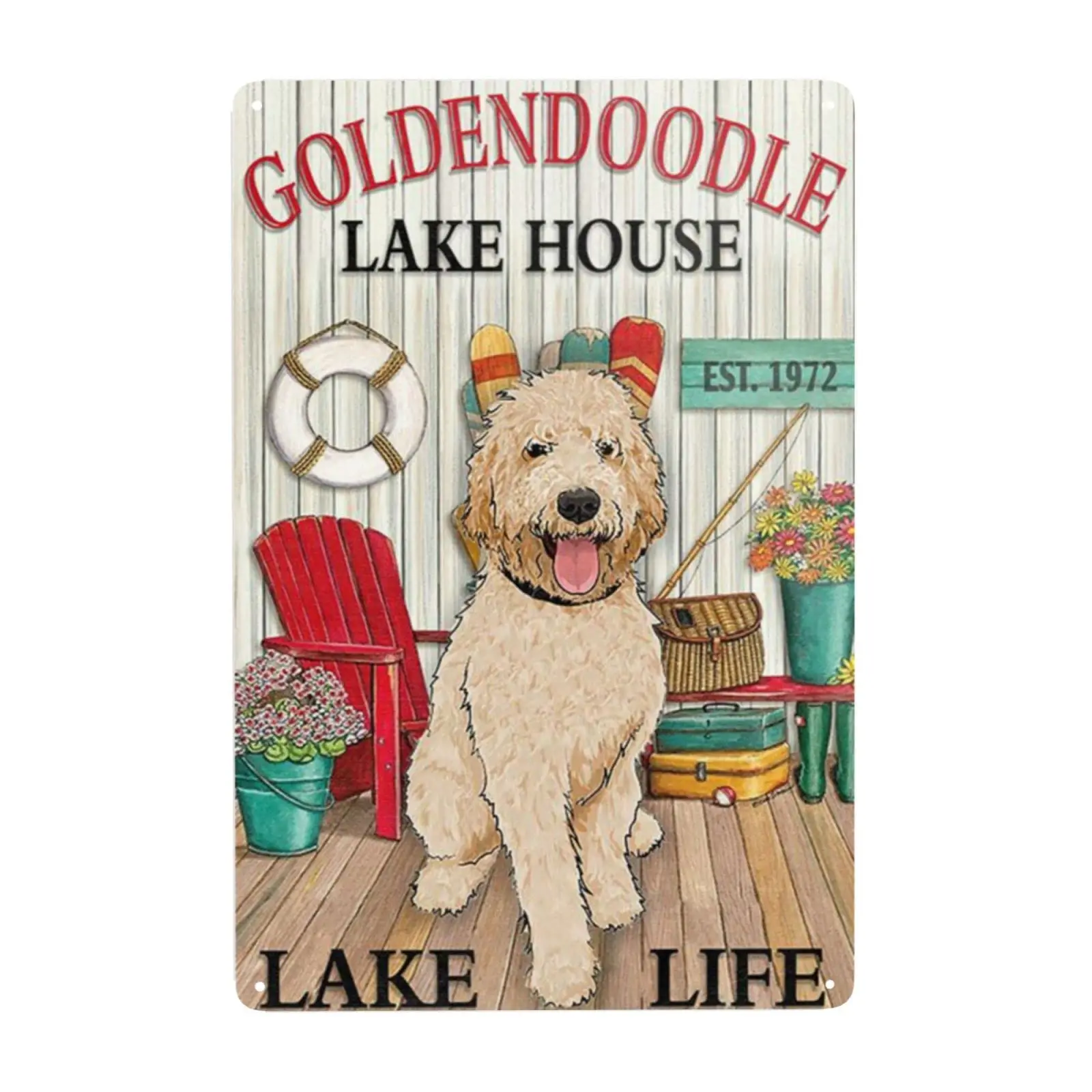 Snowsun Metal Sign Goldendoodle Dog Lake House Lake Life Signs Vintage Tin Sign Retro Sign Aluminum Signs for Kitchen Home Offic