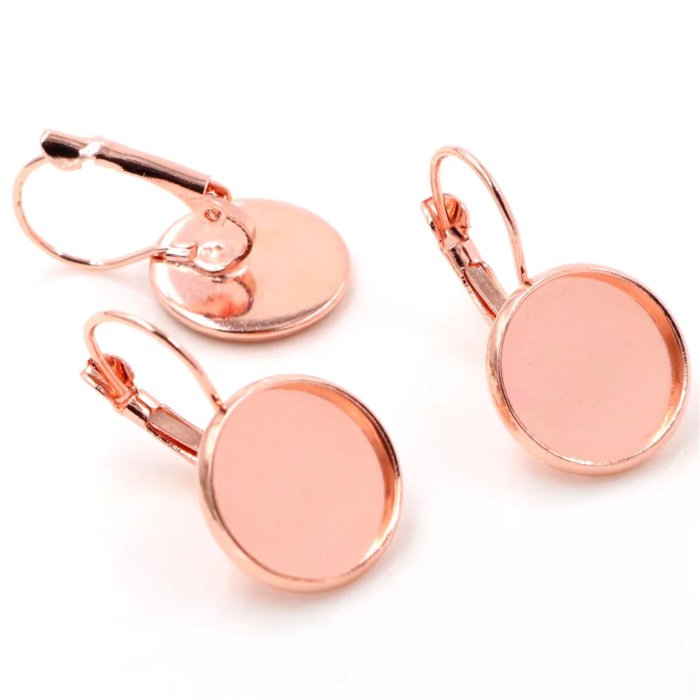 14mm 10pcs 9 Colors Plated French Lever Back Earrings Blank/Base,Fit 14mm Glass Cabochons,Buttons;Earring Bezels