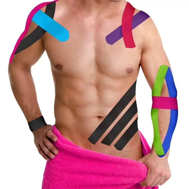 1/6 قطعة تنفس القطن شريط علم الحركة الرياضة مطاطا لفة لاصق العضلات ضمادة الركبة الكوع حامي إصابة الألم الرعاية الشريط