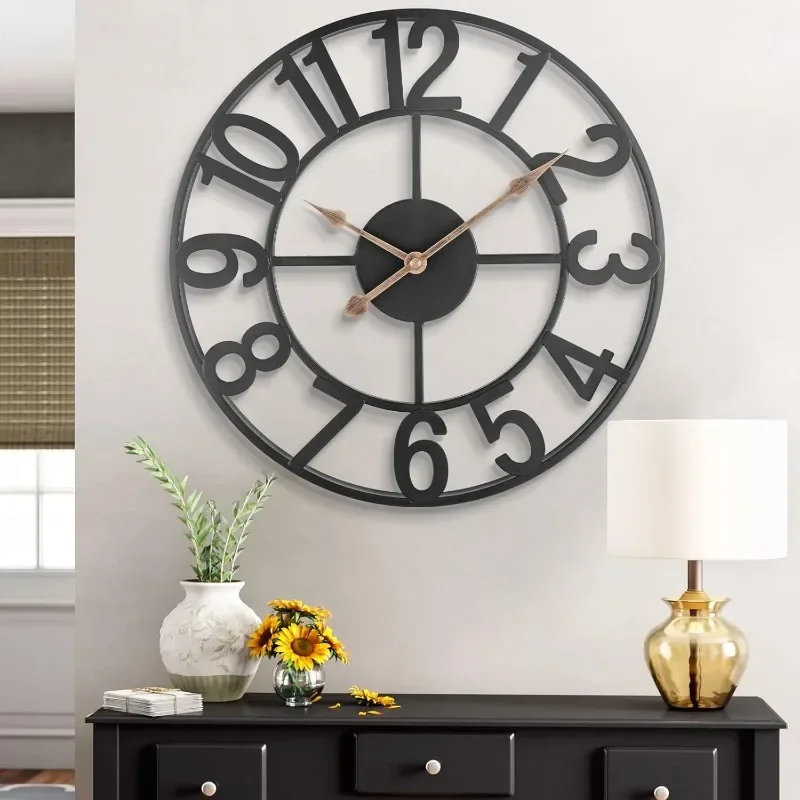 Wall Clock, 24 Inch Large Indoor Outdoor Wall Clocks Battery Operated Silent Non Ticking