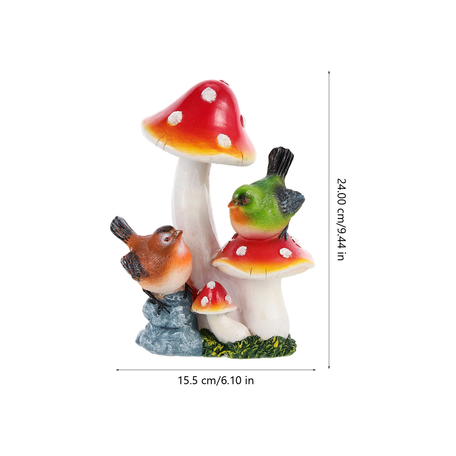 

Bird Mushroom Design Decor Creative Resin Garden Ornament Outdoor Yard Mini Mushroom Decoration Attractive Sculpture