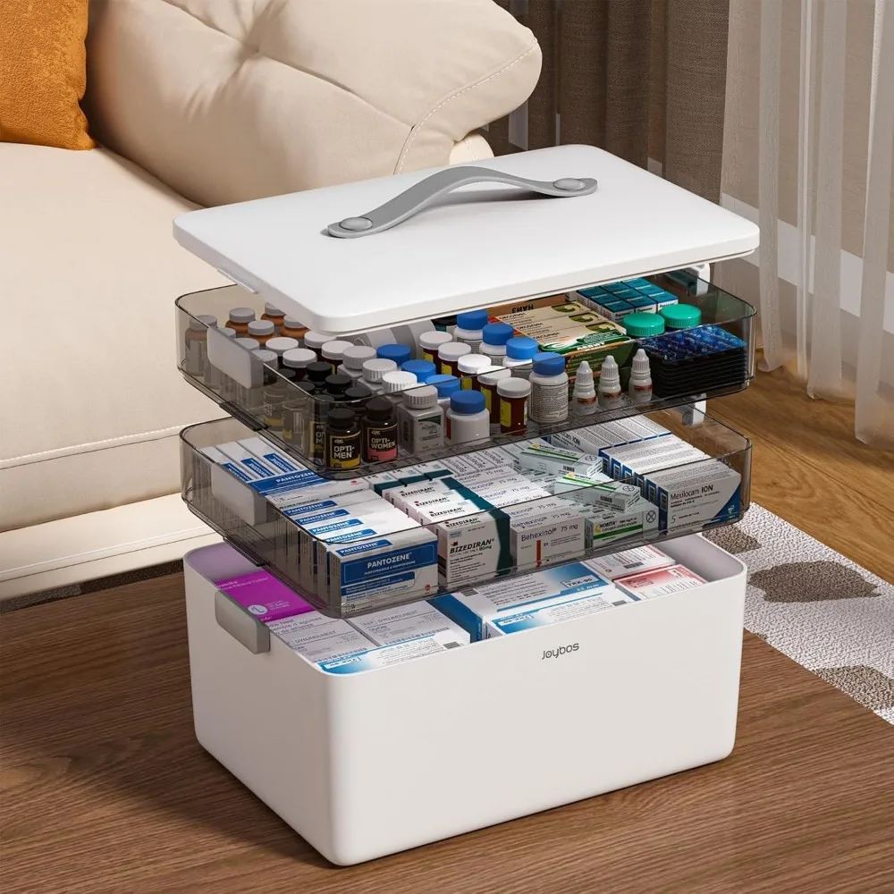 Portable Three Tier Medical Storage Organizer with Handle for Home First Aid Supplies