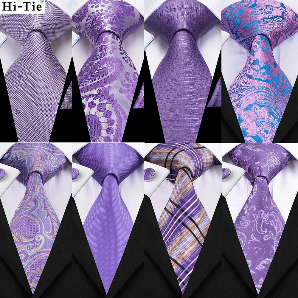 Hi-Tie Light Purple Solid Silk Wedding Tie For Men Quality Hanky Cufflink Gift Necktie Set Fashion Novelty Designer Dropshipping