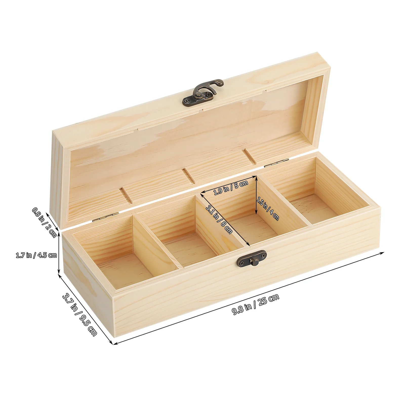 2Pcs Pine Wood Storage Organizer Box Rustic Four Compartment Container for Jewelry Card Holder Craft Storage Solution