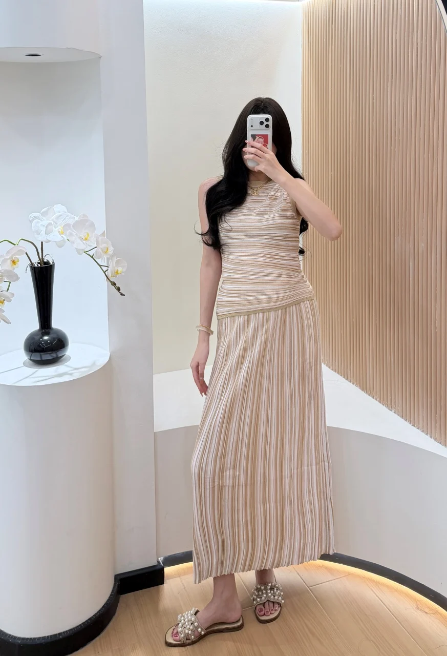 Dwuczęściowa suknia wieczorowa damska w paski z cekinami, elegancka, formalna, odpowiednia na codzienne kolacje, specjalne okazje, odzież damska.