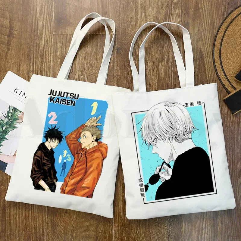 Japanese Anime Jujutsu Kaisen Yuji Itadori Handbags Cloth Canvas Tote Bag Shopping Women Reusable Shoulder Shopper Bags Bolsas