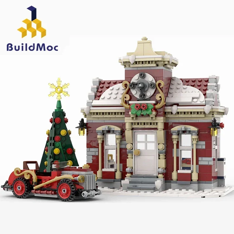 

BuildMoc Little Winter Town Hall Building Blocks Set Christmas Architecture Edifice House Bricks Toy Children Birthday Xmas Gift