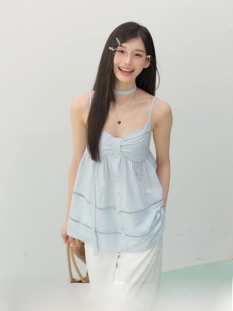 

ELEVEN SP Summer Unique Beautiful Outerwear Women's Tank Top with Cardigan Korean Style Breathable Cotton Original Design