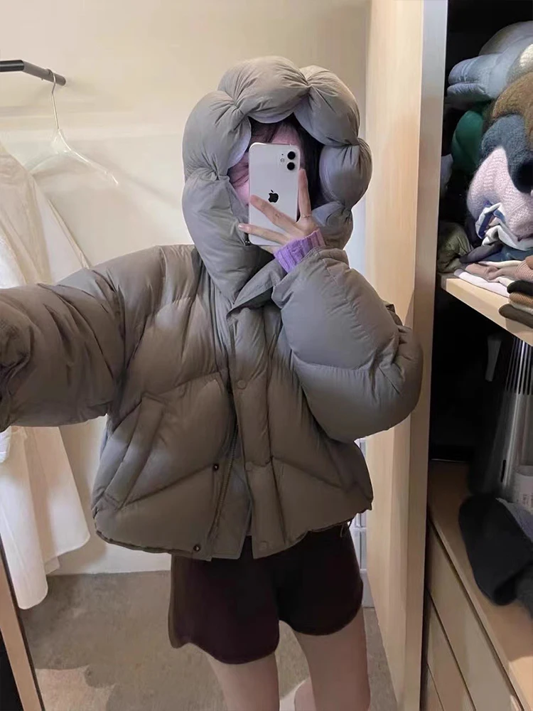 Women Jacket Short Hooded Down Jacket 2024 Winter Coat Korean Fashion Thick Warm Parkas Loose White Duck Pink Outwear 패딩점퍼