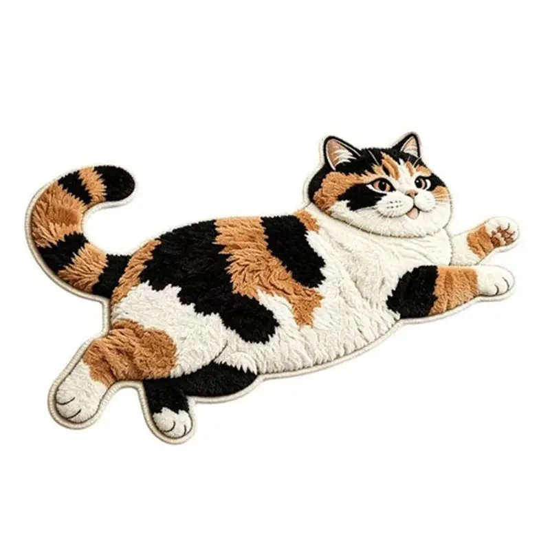 A27F-Soft Plush Lazy Cat Shaped Bath Rug Quick Water Absorption Anti Slip Bedroom Living Room Decor Entrance Doormat Floor